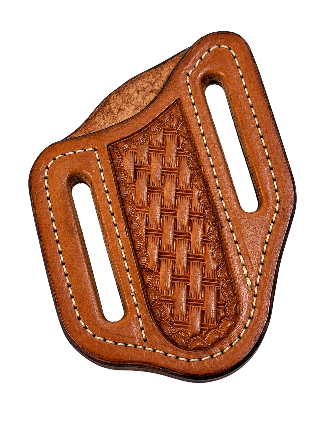 The Trapper | Hand-Tooled Leather Knife Sheath - Basketweave Stamping